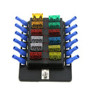 12 Way Fuse Block Blade Fuse Box Holder w/ LED Indicator 12pcs 5-30A Fuses