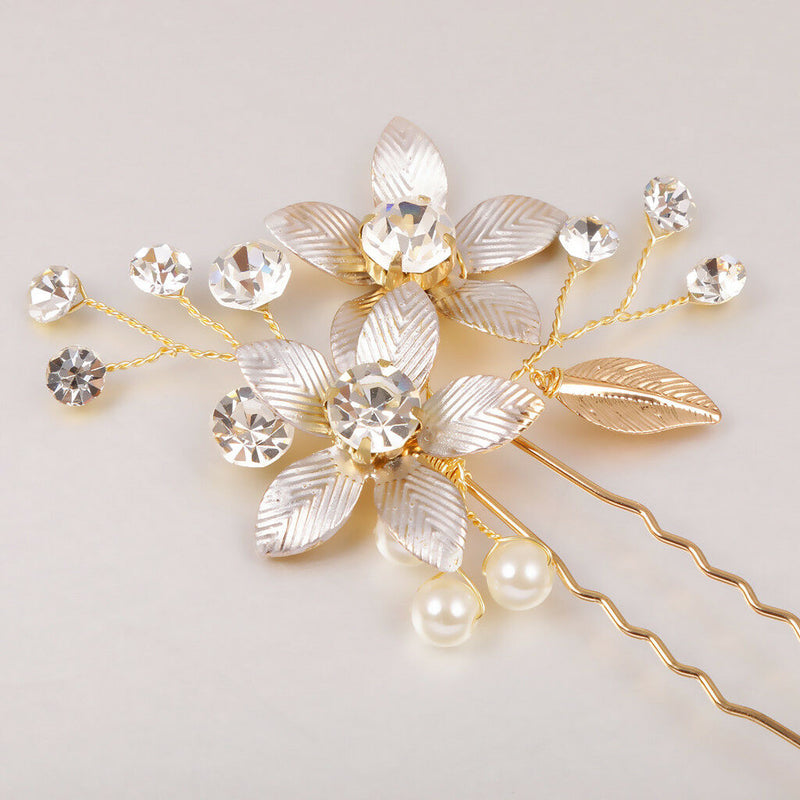 Crystal Pearls Floral Vine Hair Pin Clip Wedding Bride Girls Prom Accessory