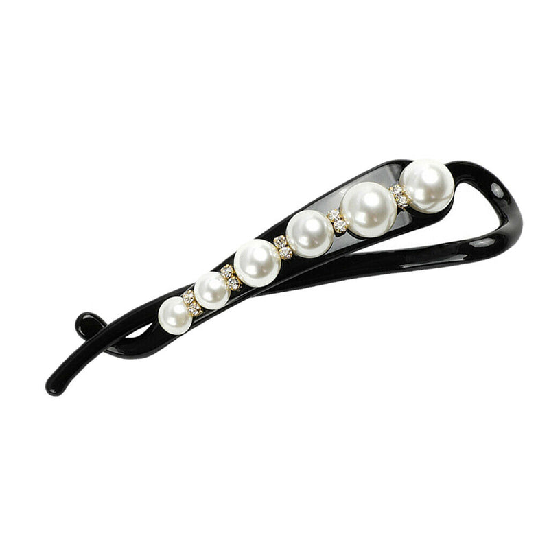 Black White Pearls Bow Banana Hair Clip Diamond Ponytail Holder Hair Clip