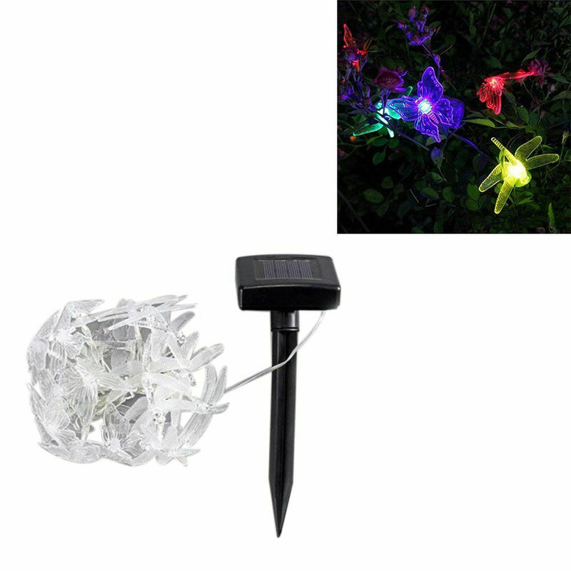 Solar String Lights Outdoor,20 LED Solar Powered Butterfly Dragonfly String Q2X7