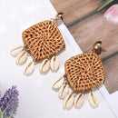 Rattan Shell Earrings Handmade Straw Wicker Braid Woven Drop Earrings Boho