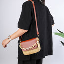 Woven Straw Shoulder Bag Women PU Splicing Beach Travel Small Money Pouch
