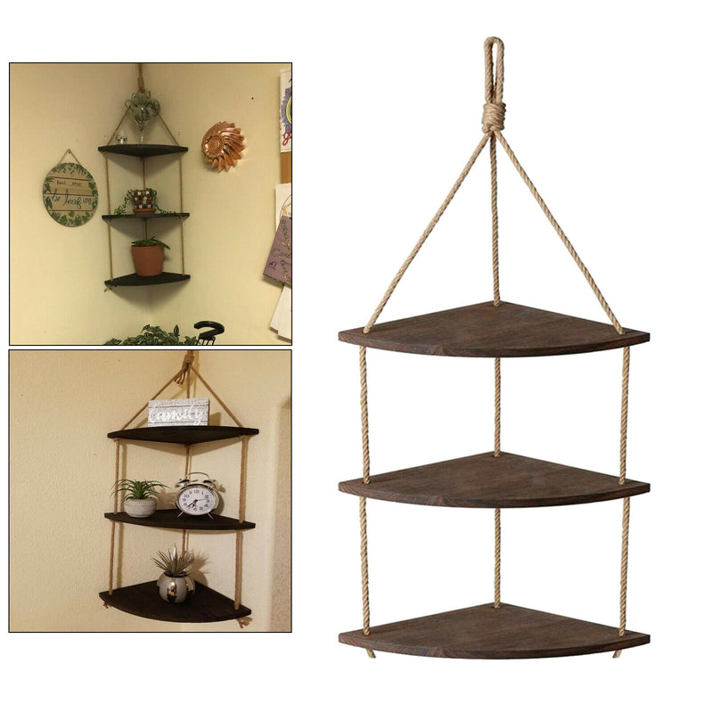 3 Layers Wood Hanging Rack Corner for Living Room Bedroom Bathroom Decor