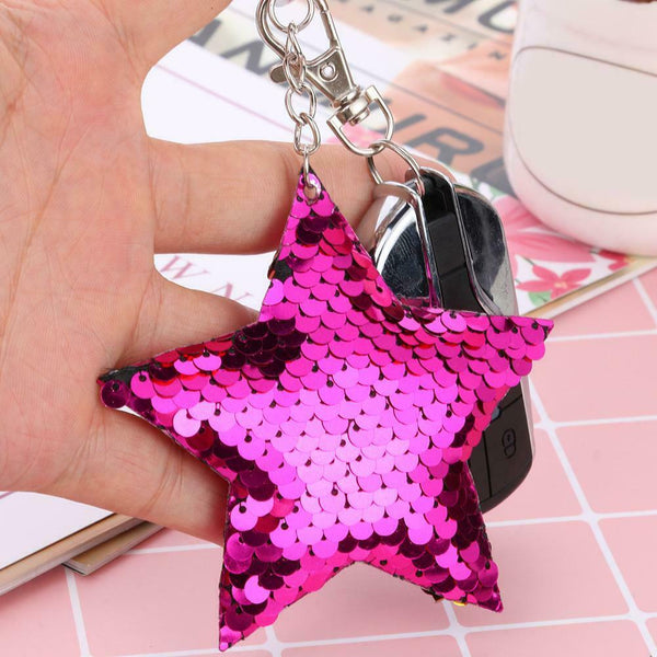 Colorful Sequins Keychain Star Shining Girl Backpack Jewelry Gifts (Purple) A#S