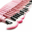 32 IN 1 Pink Makeup Brush Set Kit Foundation Powder Sponge with Leather Case #