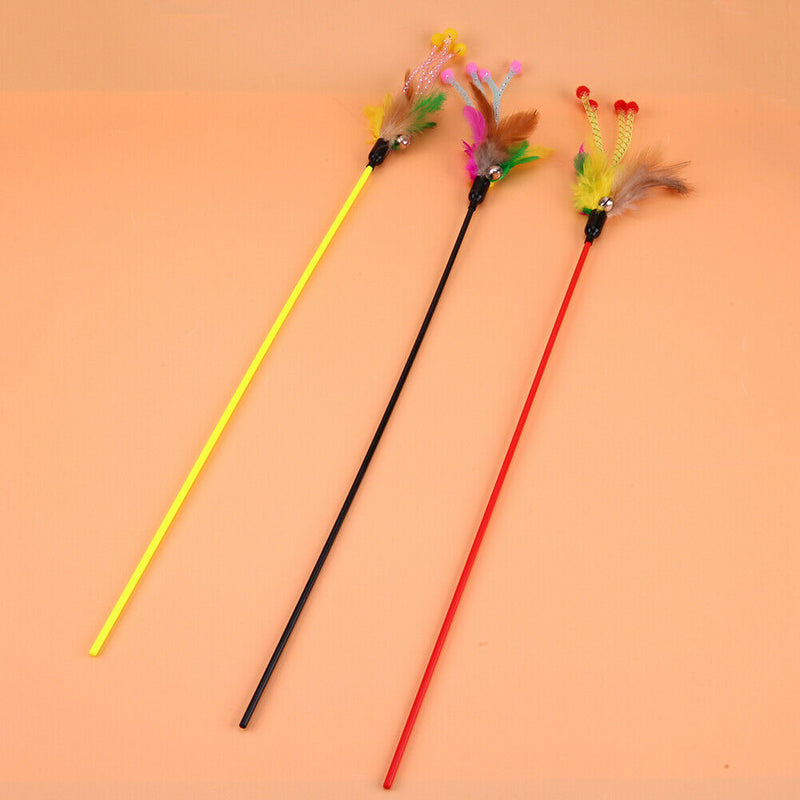 5pcs Funny Elastic Plastic Long Pole Colorful Flower Sticks Feather Tease A