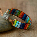 Chakra Bracelet Jewelry Handmade Multi Color Natural Stone Tube Beads Leath D7J3