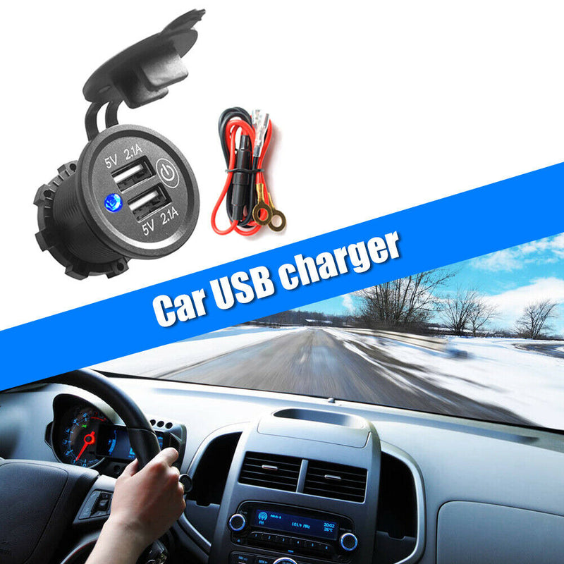 For Car Motorcycle 4.2A Dual USB Charger Socket Power Outlet with Touch Switch