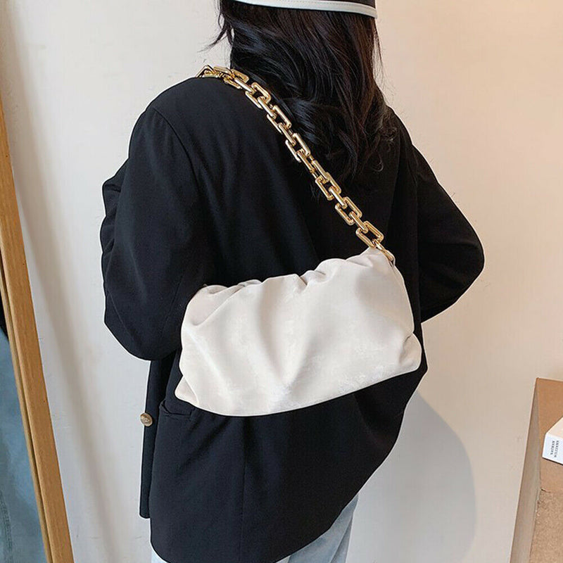Fashion Cloud Women Shoulder Handbag Lady Chain Underarm Clutch (Beige)