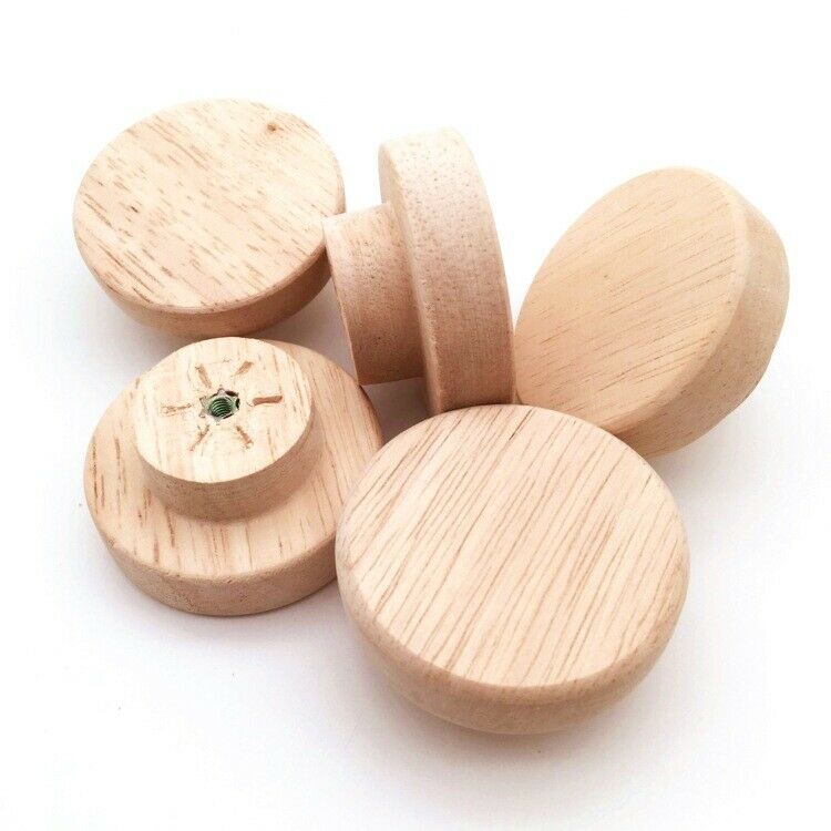 10X Home Accessory 50X25Mm Wooden Knob Wood Round Pull Knobs for Cabinet Dr C8R1