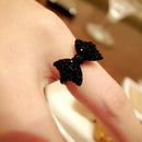 2 Pcs Black Bowknot Bow Tie Open Adjustable Finger Rings for Women Girls SSC