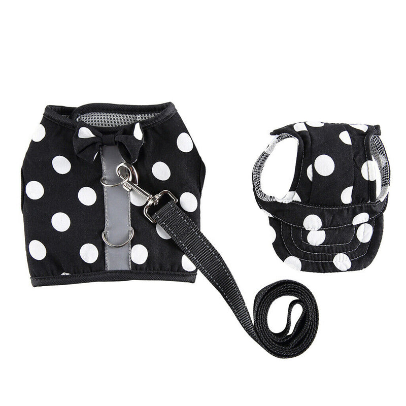 Pet Dog Vest Harness with Hat Pet Costume Party Clothes Round Dot-M
