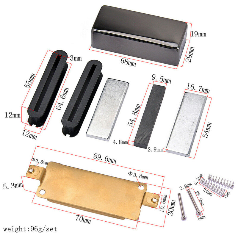 1 Set Humbucker Pickup Kits Brass Pickup Cover+Baseplate+Bar Magnet+Screws