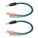 2 Pack 3.5mm 2 Female To 1 Male Mic Braided Stereo Audio Y Splitter