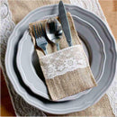 10X Hessian Rustic Burlap Lace Cutlery Holder Bag Wedding Party Table Decor