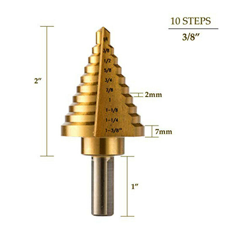 1/4 - 1-3/8 inch Titanium Steel Metal UNI Variable Stepped Down Drill Bit