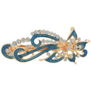 Dark Blue Rhinestones Inlaid Swirl Floral Barrette French Hair Clip