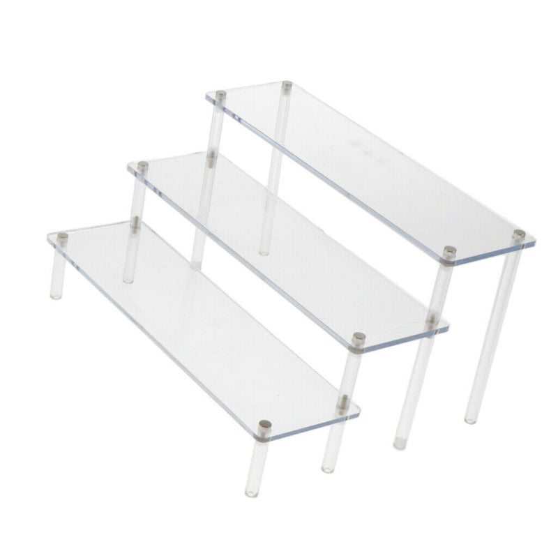 2x 3-Tier Clear Acrylic Rack Perfume Makeup Ladder Display Stand Risers Shelf