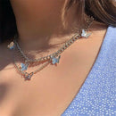 Boho Women Butterfly Double-layer Chain Pendant Choker Necklace Jewelry Gift