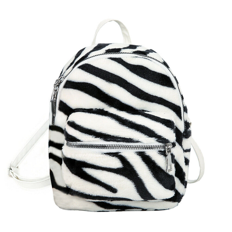 Cow Zebra Print Shoulder Schoolbag Women Girl Plush Mini Backpack (Style 1) A