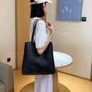 Fashion PU Handbag Women Totes Simple Large Capacity Shoulder Bag (Black)