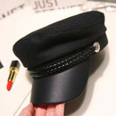 Leather Military Hat  Sailor Hats Flat Top Captain Cap Travel Cadet HatB Hn