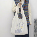 Fleece Shoulder Bag Women Sheep Print Handbag Winter Fuzzy Crossbody Satchel