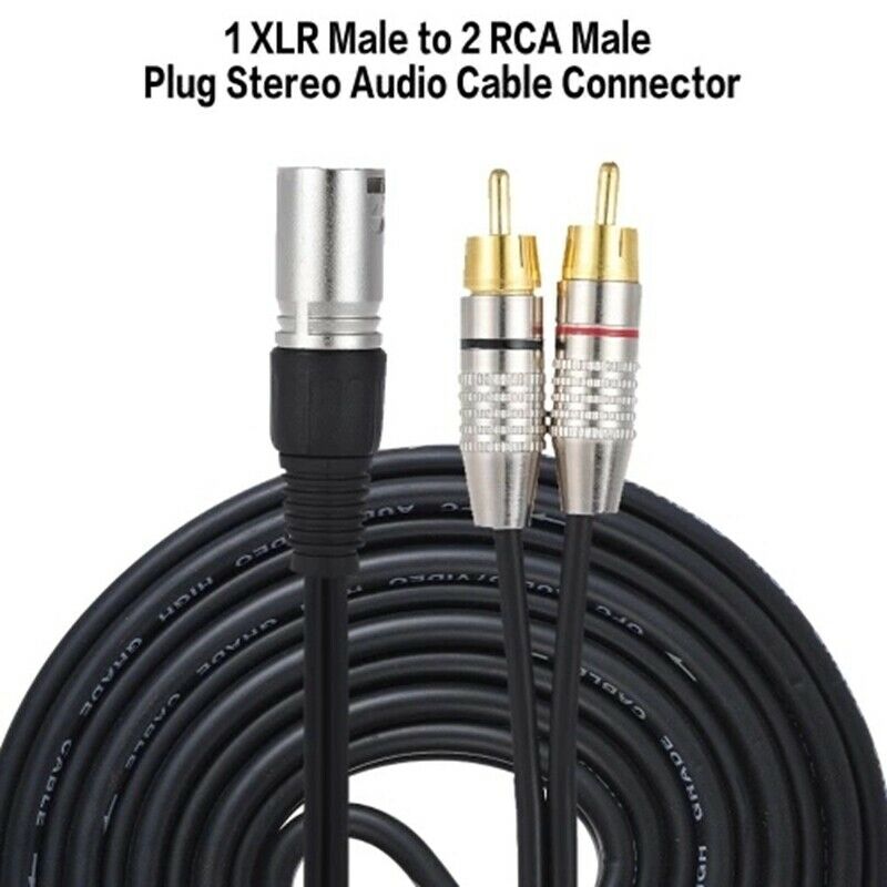1 XLR Male to 2 RCA Male Plug Stereo Audio Cable Connector Y Splitter Wire  M1Q5
