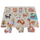 2 Set Wooden Peg Puzzle Zoo & Farm Animals Jigsaw Preschool Learning Toys
