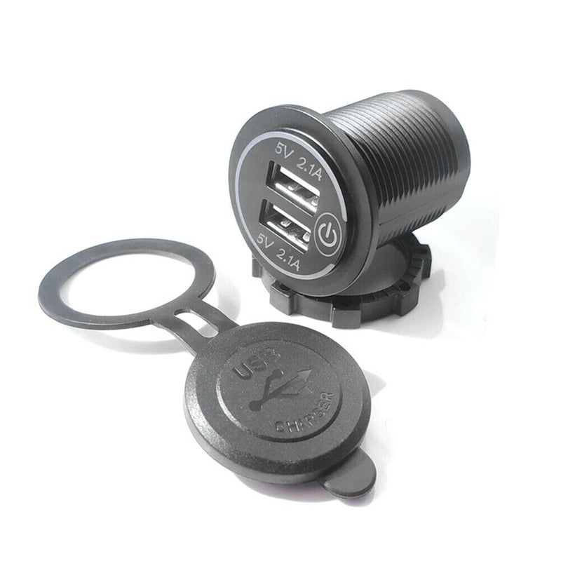 Car Motorcycle 4.2A Dual USB Charger Socket with Touch Switch+Power Cord