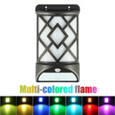 Solar LED Colorful Flame Lamp+LED Motion Sensor Wall Light Garden Yard Lamp