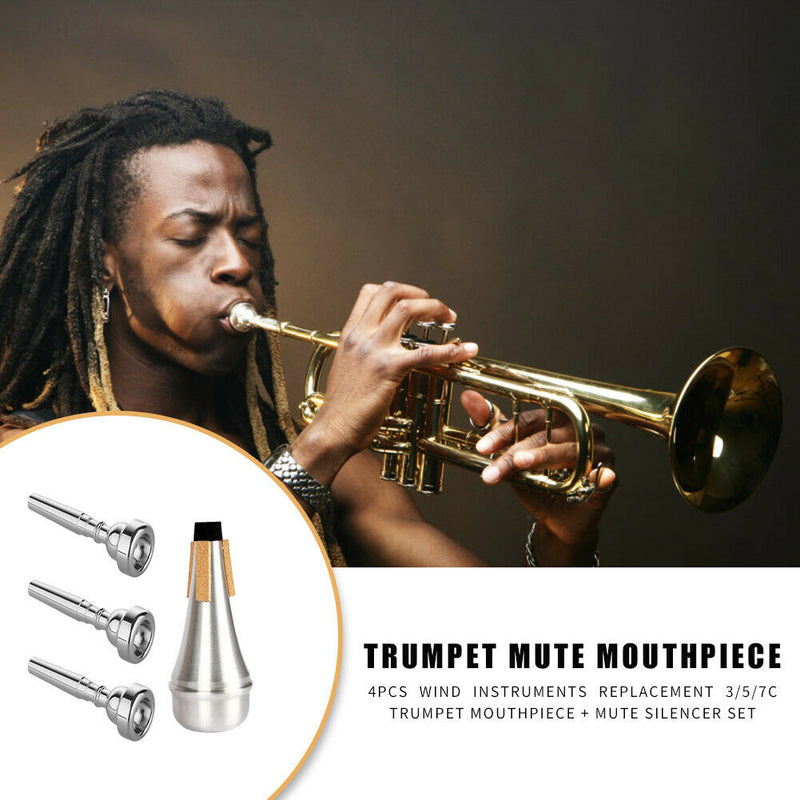4pcs Professional 3/5/7C Trumpet Replacement Mouthpiece Mute Silencer Set A