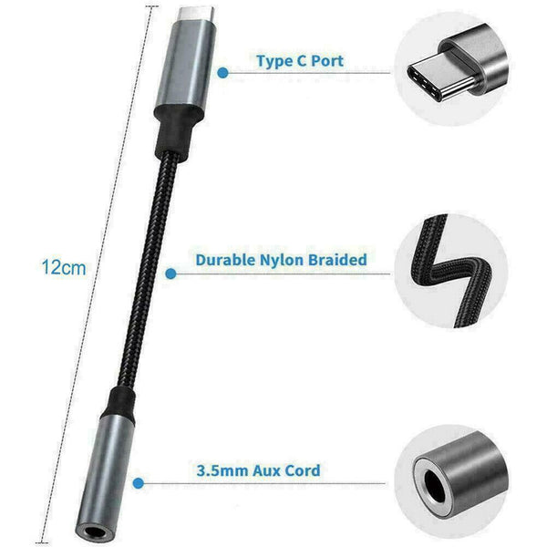 USB Type C to 3.5mm Headphone Audio Jack Aux Stereo Cable Adapter F7U7 F F3N2