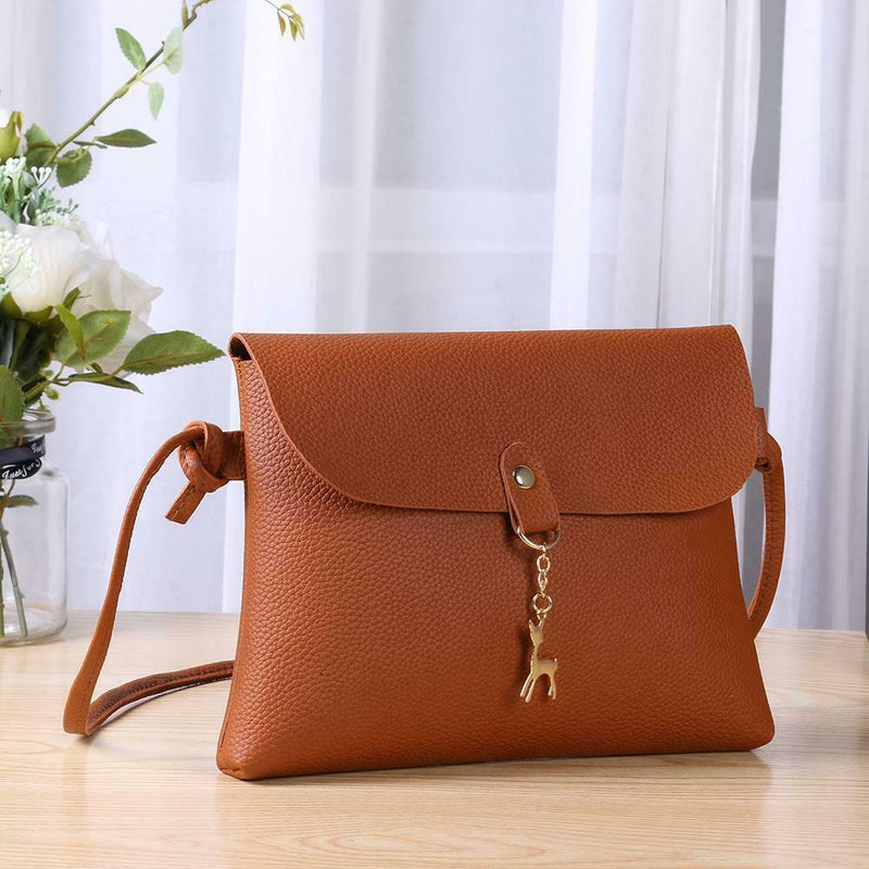 Pure Color Deer Pendant Shoulder Handbags Women Crossbody Bag (Light Brown)
