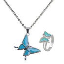 Cute Butterfly Pendant Necklace Ring Set, Mood Feeling Sensitive Color Change