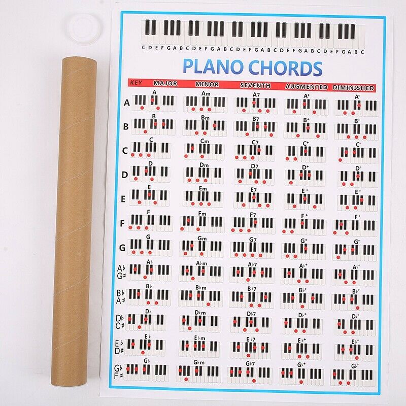 Piano Chords Chart Key Music Graphic Exercise Poster Stave Piano Chord Prac