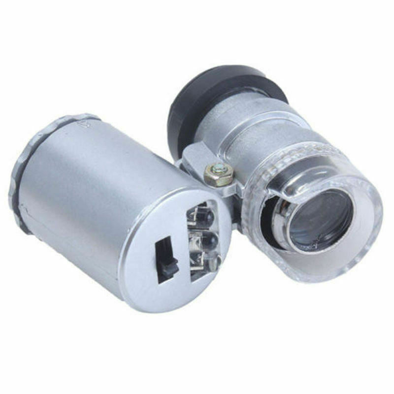 1* New 60X Mini Clip LED Microscope Magnifier Loupe UV Currency Detector jkl