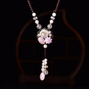 Natural Pink Crystal Sweater Chain Necklace Long Female Classical Ethnic St