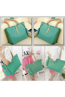 Green Big Handbag Shoulder Bag PU Leather Tote with Small Wallet Bag for Wo L3L2