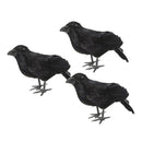 3Pcs Artificial Black Feathered Raven Crows Prop Halloween Garden Scarecrow