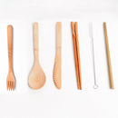 6pcs/Set Portable Bamboo Cutlery Travel Eco-friendly Fork Spoon Straw Set UYE