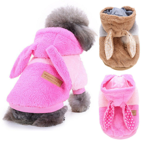 Pet Puppy Dog Comfortable Rabbit Shape Jacket Warm Plush Coat Pink
