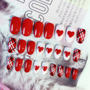 red heart acrylic nail tips short false nails art fingernails 24pcs/set -Q