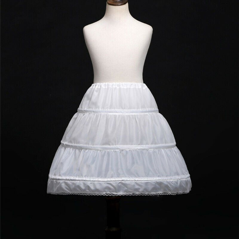 White Children Petticoat A-Line 3 Hoops One Layer Kids Crinoline Lace Trim  Y5U1