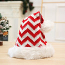 Knitted Christmas Hat Plush Striped Santa Claus Cap Gifts (Red White) A