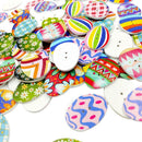 100Pieces Floral Printed Oval Egg Shape Wooden Buttons for Sewing and Crafts