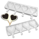 Silicone 4 Holes Heart Shaped Popsicle Molds Freezer Ice Maker Chocolate Dess OZ
