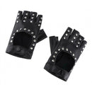 Rivets Gloves Half Finger Gloves Black Hollow out Driving Fingerless Gloves