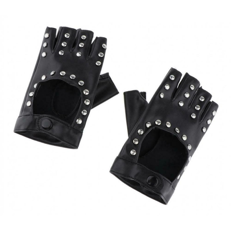 Rivets Gloves Half Finger Gloves Black Hollow out Driving Fingerless Gloves