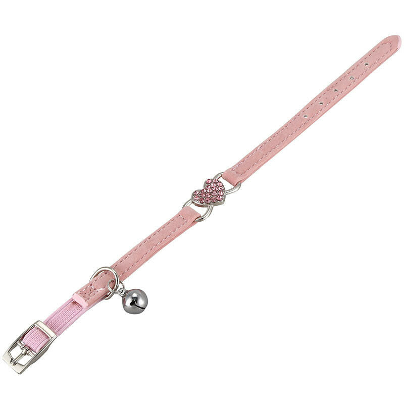 Heart charm and bell cat collar safety elastic adjustable with soft velvet  J7V2